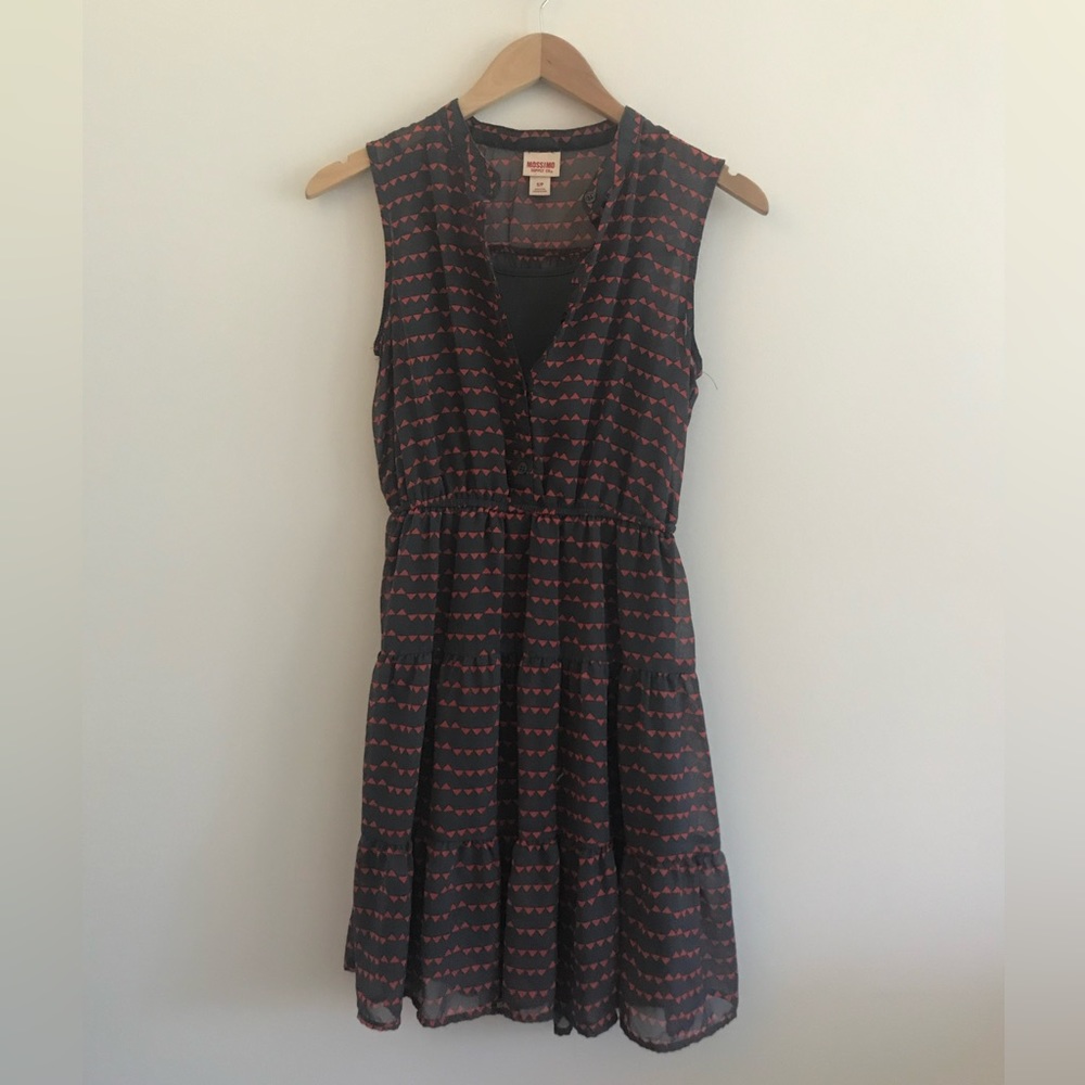 Mossimo Grey and Coral Ruffled Sleeveless Dress S